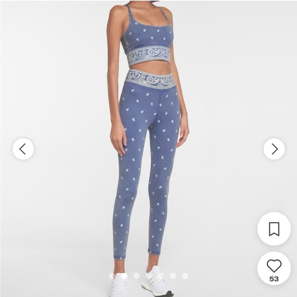 Adam Selman Sport Stonewash Bandana Blue Paisley Set Bra/ High Waist Leggings